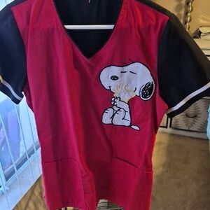 Peanuts Red and Black Snoopy Scrub Top.